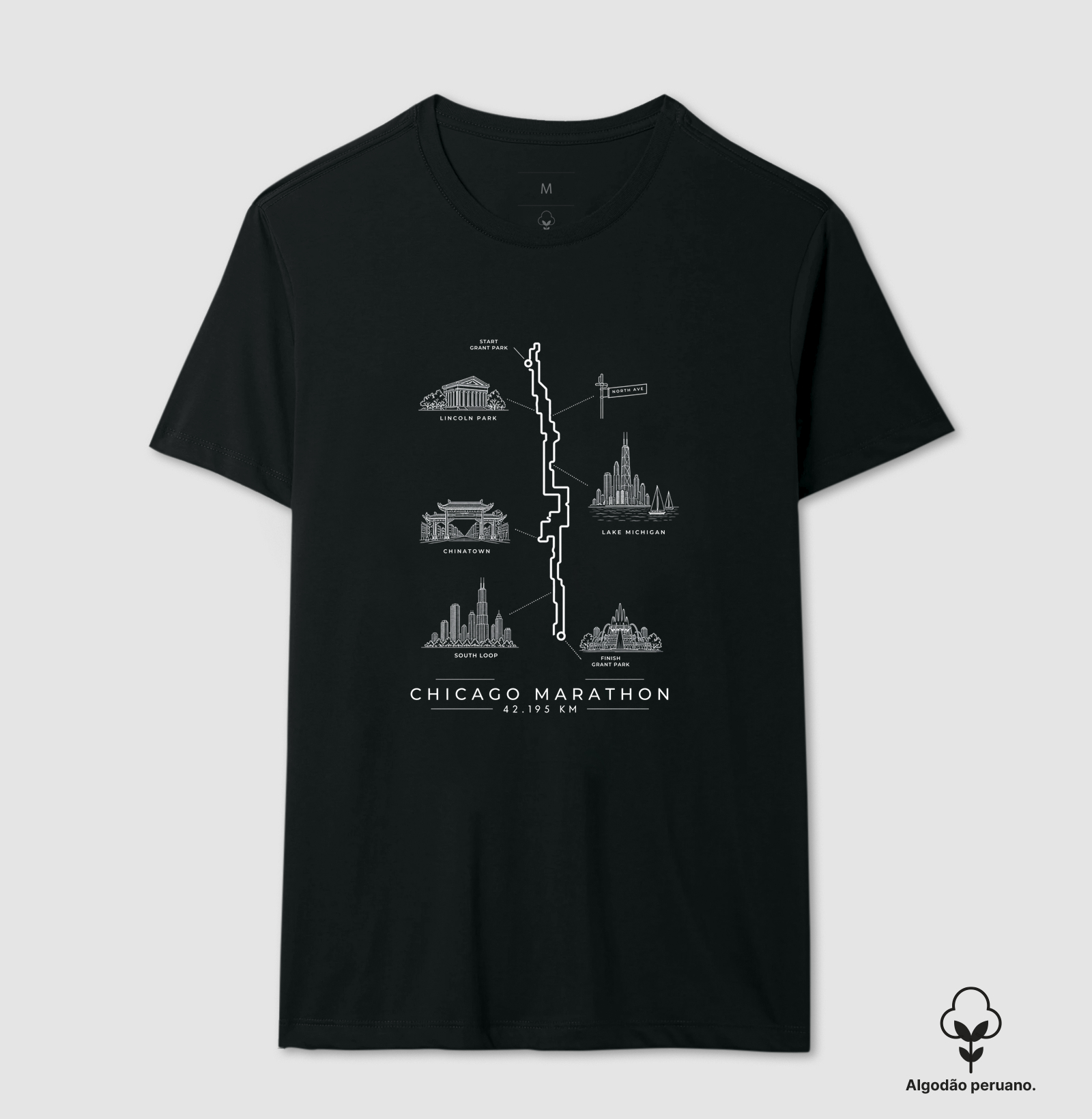 Camiseta Algodão Peruano Maratona - Percurso Maratona de Chicago - Imagem 2