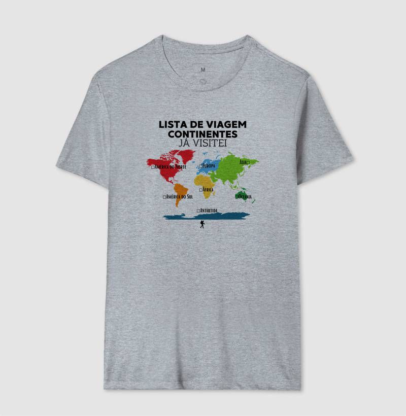 Camiseta Lista de Viagem Continentes Ja Visitei | Mapa Mundi Auto Personalizavel | Colecao Personalizaveis - Imagem 11