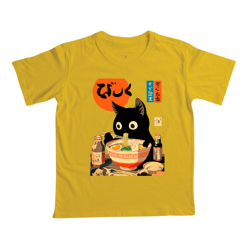 Camiseta Infantil Gato Comendo Ramen Japones - Algodão Penteado  - Imagem 5