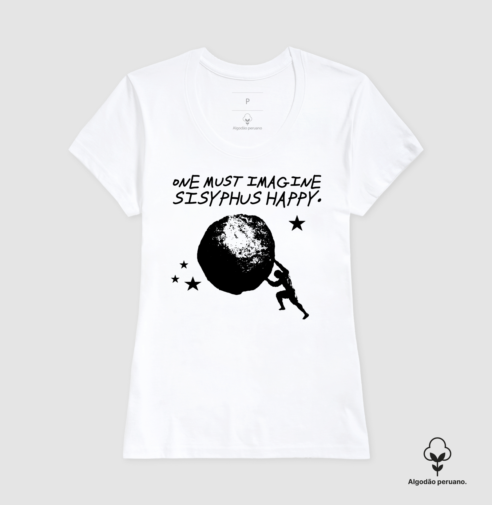 Camiseta Premium Algodão Tanguis Estampa Mito de Sísifo Albert Camus Branca - Imagem 3