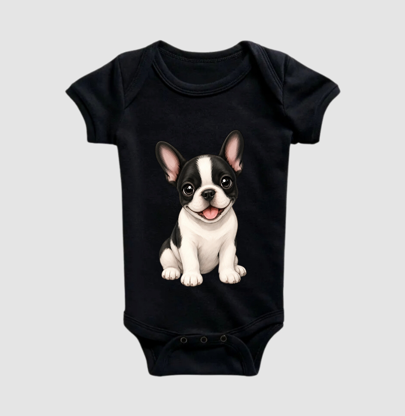 Bulldog (Buldogue) Francês Preto e Branco - Desenho Animado - Imagem 2
