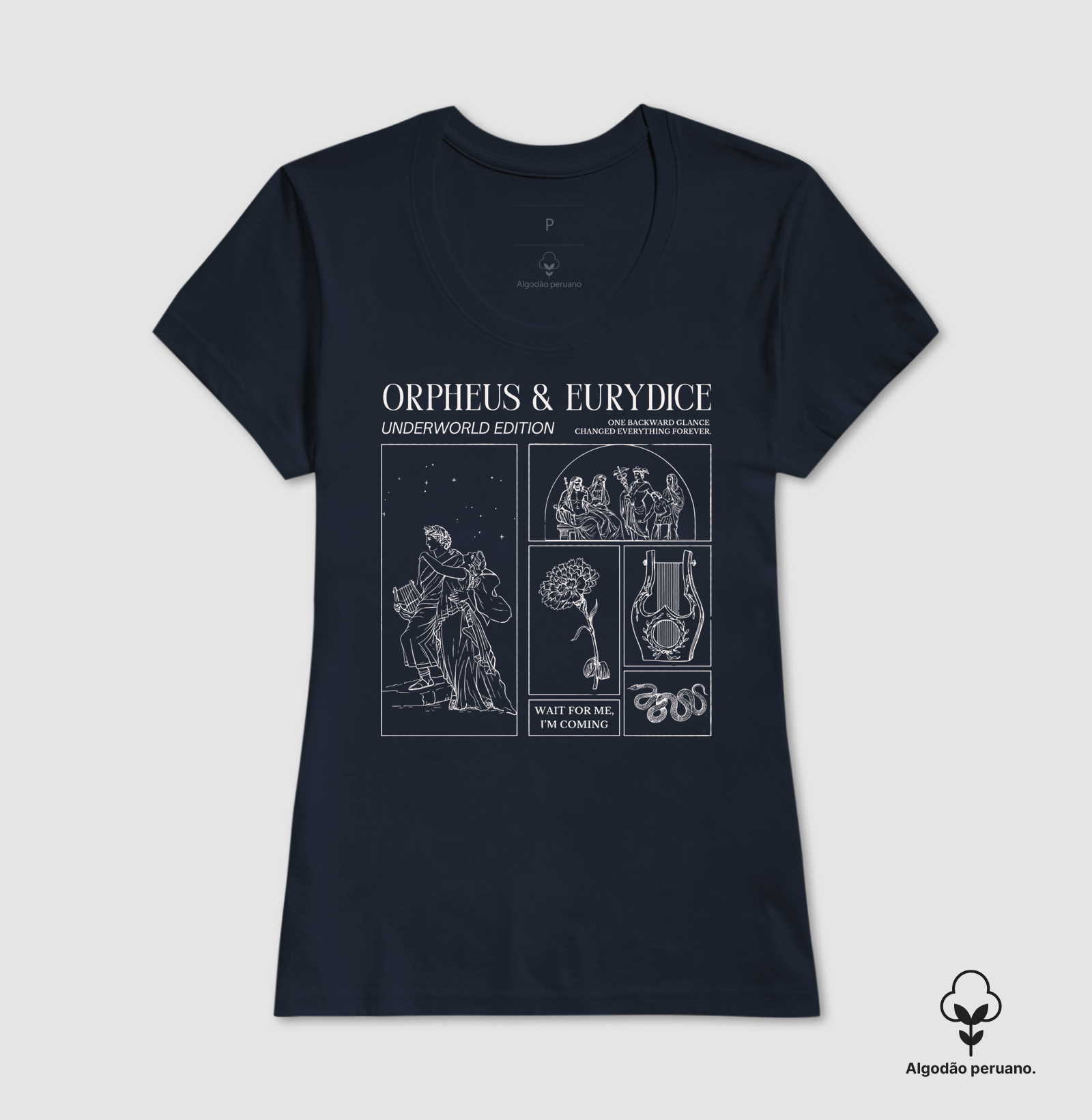 Camiseta Algodão Peruano Tanguis Mitologia Grega Orfeu e Eurídice - Imagem 3