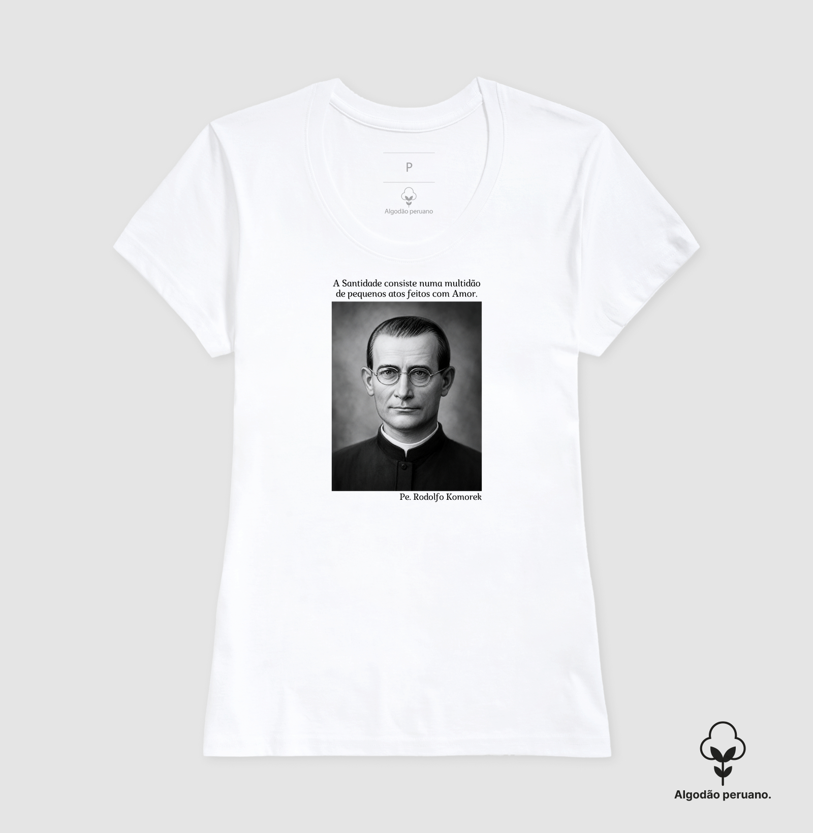Camiseta Algodão Peruano Pe. Rodolfo Komorek (Preto e Branco) - Imagem 7