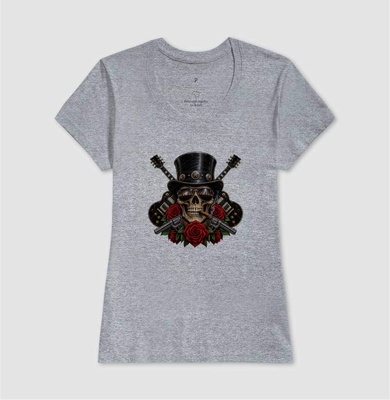 Camiseta Rock Skull com Guitarras, Rosas e Caveira – Estilo Rock’n’Roll - Imagem 9