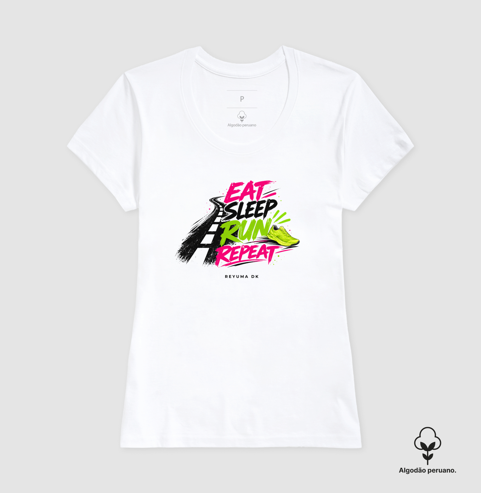 Camiseta Masculina, Feminina, Babylook e Unissex de Algodão Peruano Corrida "Eat, Sleep, Run, Repeat"  - Imagem 2
