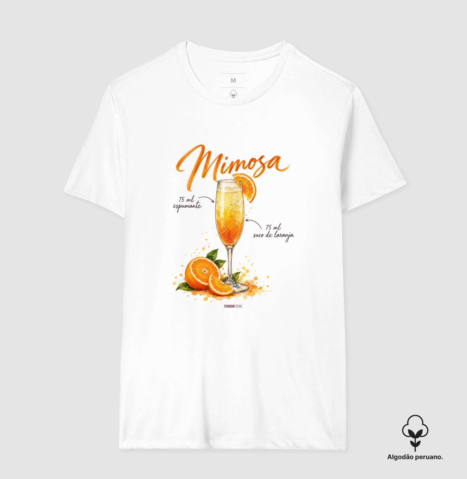 Camiseta Algodão Peruano Mimosa – Drink com Espumante e Suco de Laranja - Imagem 6