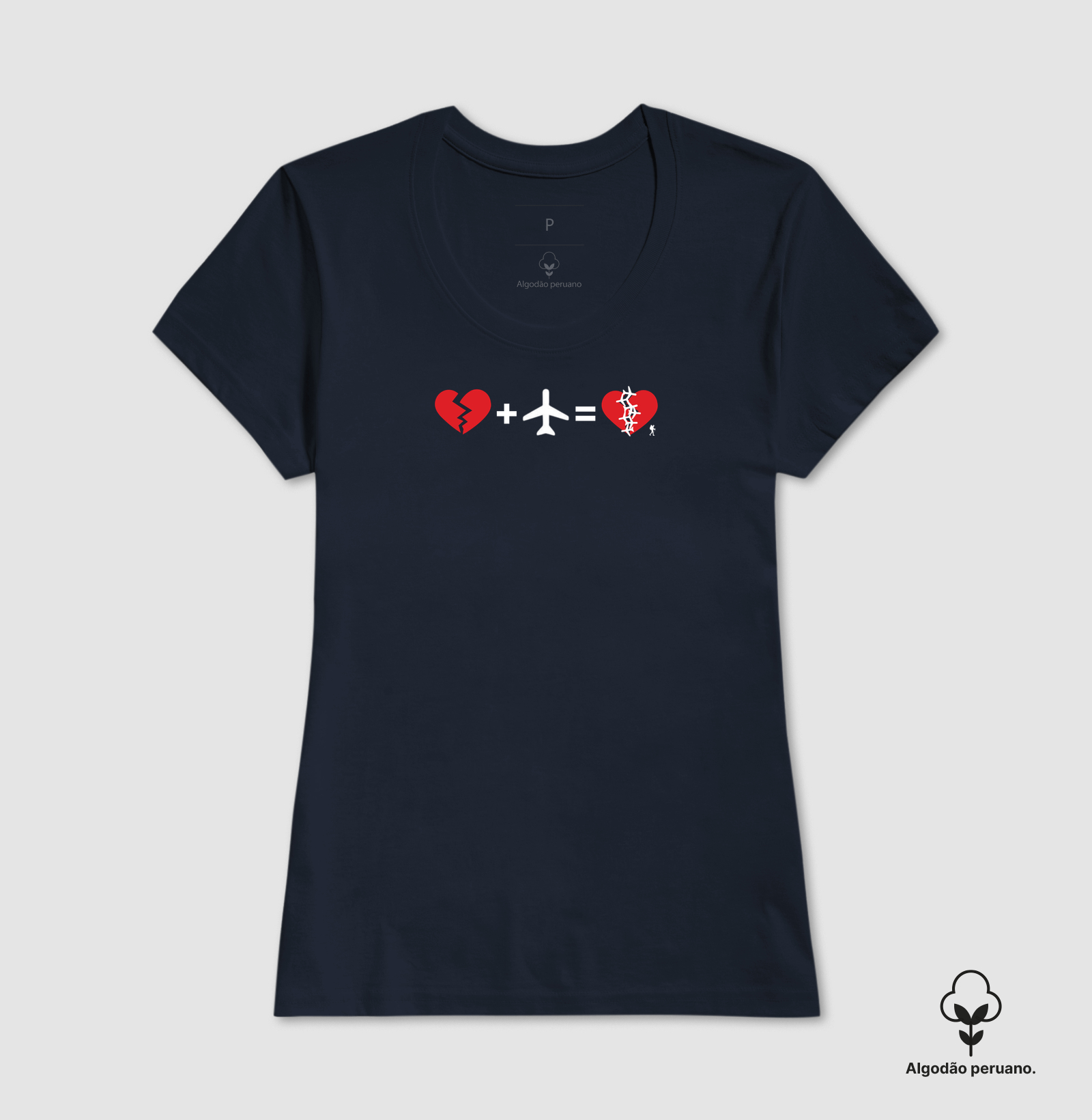 Camiseta Coracao Partido Mais Aviao Igual Coracao Curado | Equacao Viagem Humor | Colecao Viciados em Viagem - Imagem 3