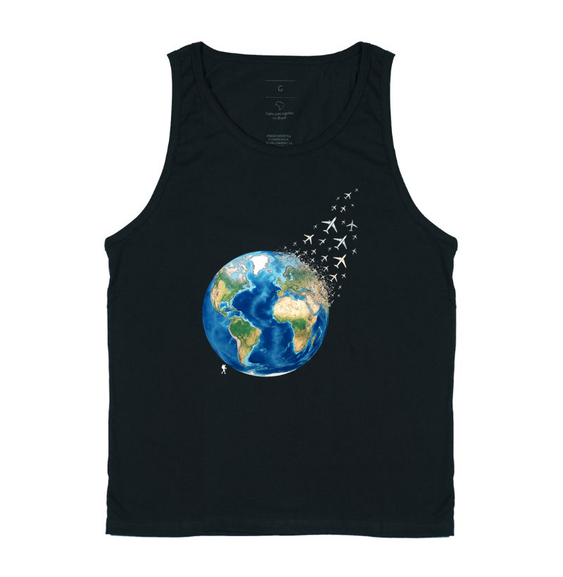 Camiseta Globo Terrestre Avioes Dispersos | Arte 3D Viagem Mundo | Colecao Viciados em Viagem - Imagem 3