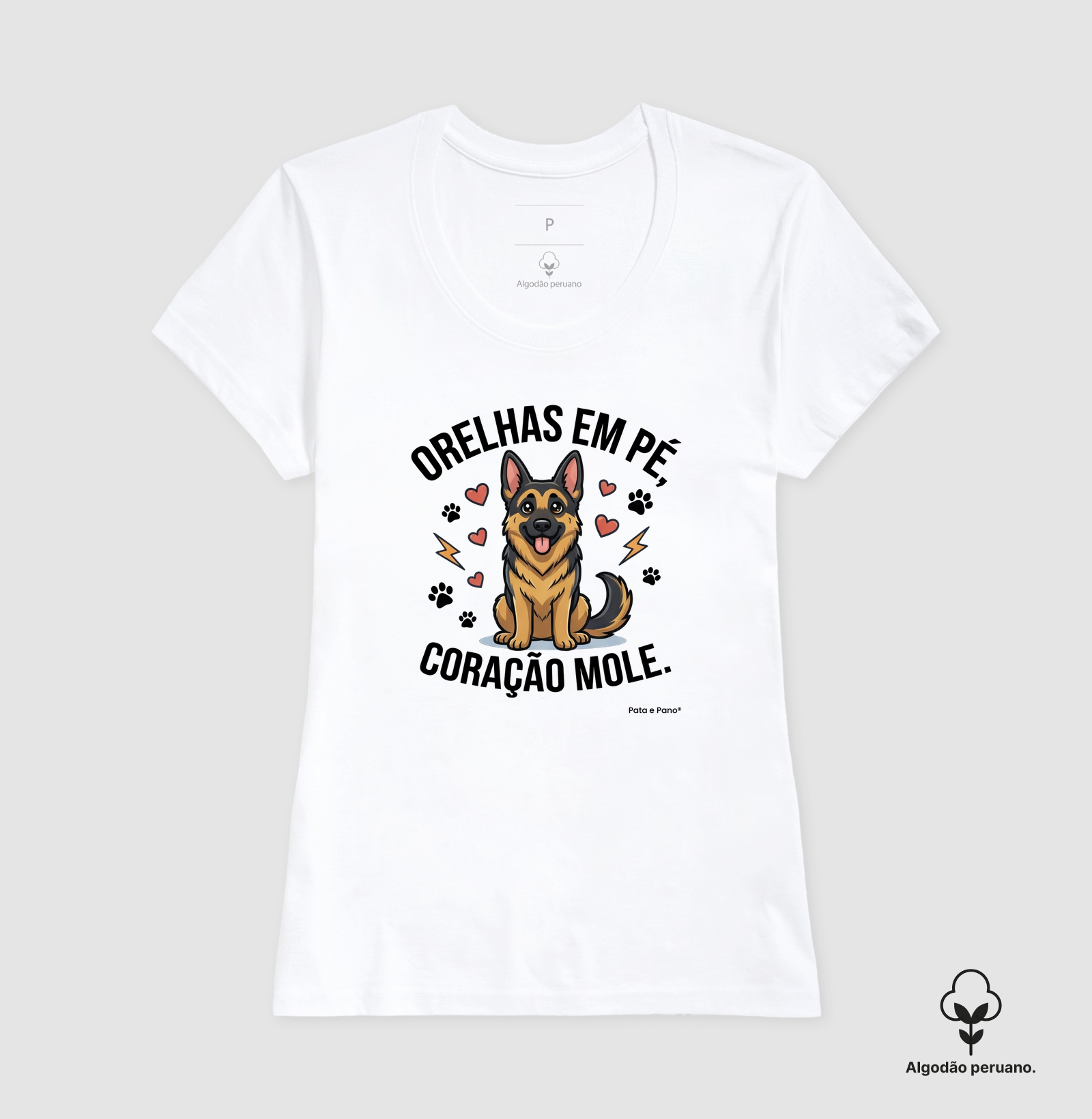 CAMISETA ALGODÃO PERUANO PASTOR ALEMÃO CORAÇÃO MOLE - Imagem 2