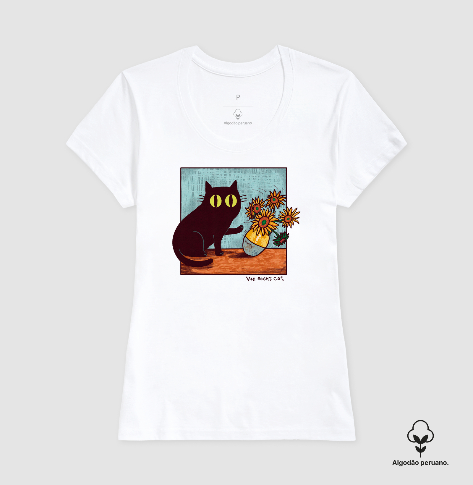 Camiseta Algodão Peruano Gato Van Gogh - Imagem 3