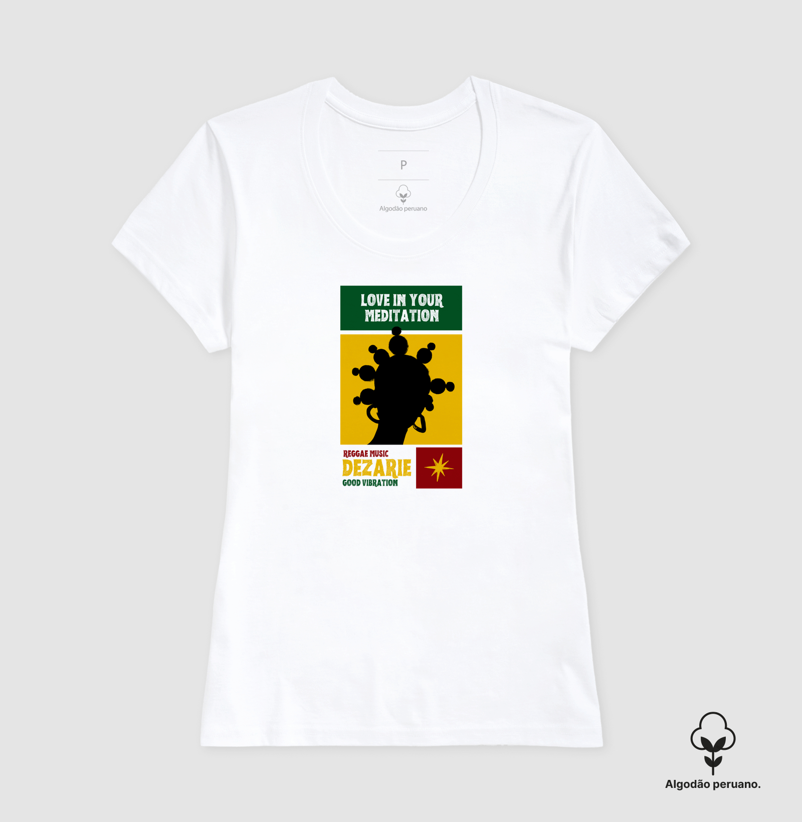 Camiseta Love In Your Meditation. Coleção Reggae.  Masculino e feminino. Algodão Peruano. - Imagem 10