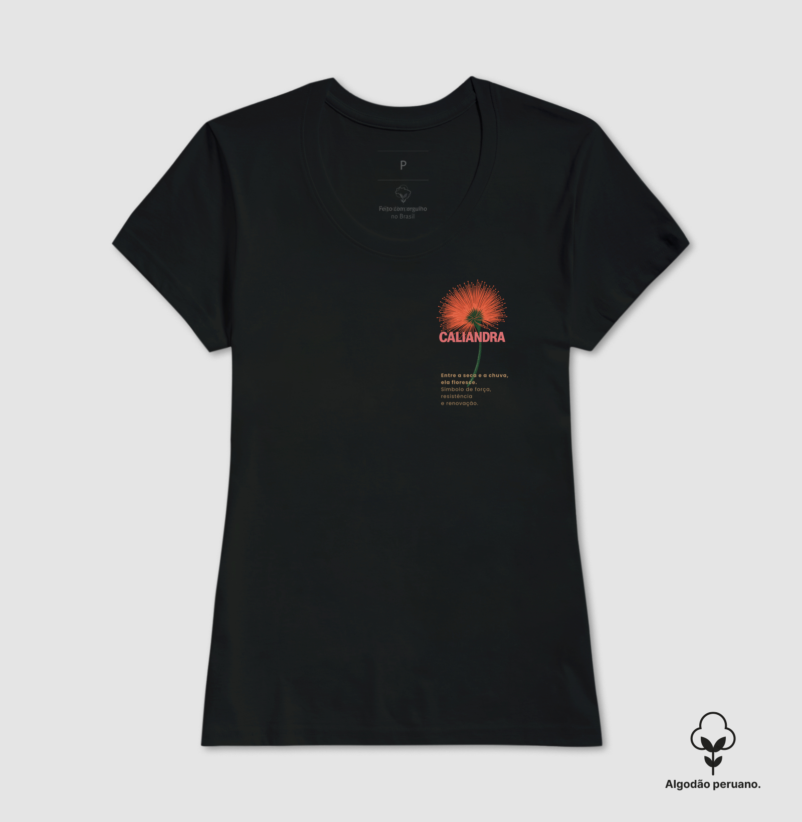 Camiseta Branca Caliandra Flor do Cerrado 100% Algodão - Imagem 7