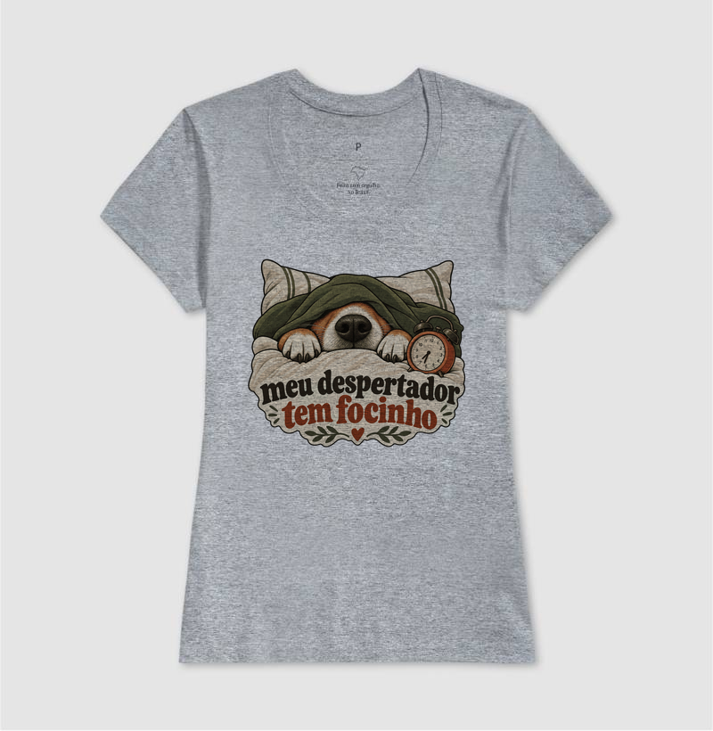 Camiseta Cachorro Humor "meu despertador tem focinho" | Pelo & Pano - Imagem 9