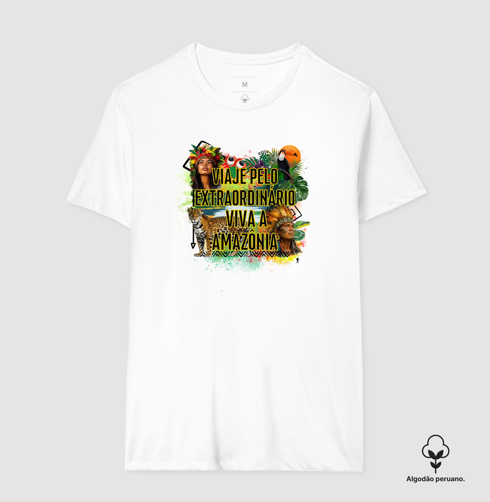 Camiseta Viaje pelo Extraordinario Viva a Amazonia | Onca Tucano Indigena | Colecao Viciados em Viagem - Imagem 5