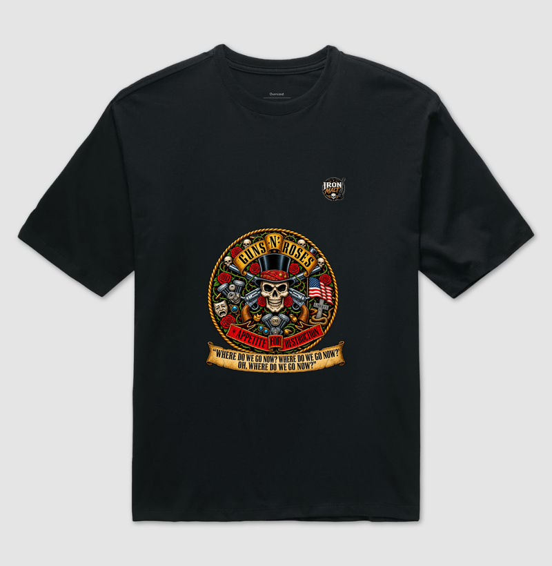 Camiseta Guns N’ Roses Caveira, Rosas e Revólveres - Imagem 2