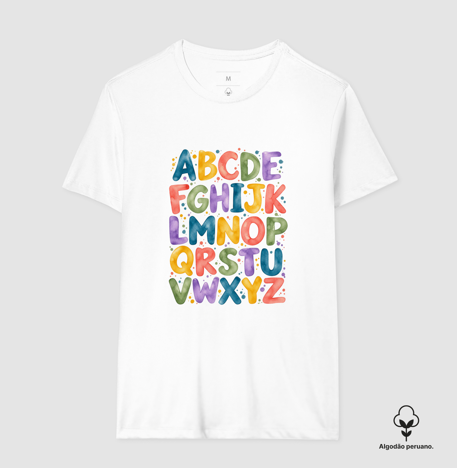 Camiseta Algodão Peruano Alfabeto em Cores - Imagem 8