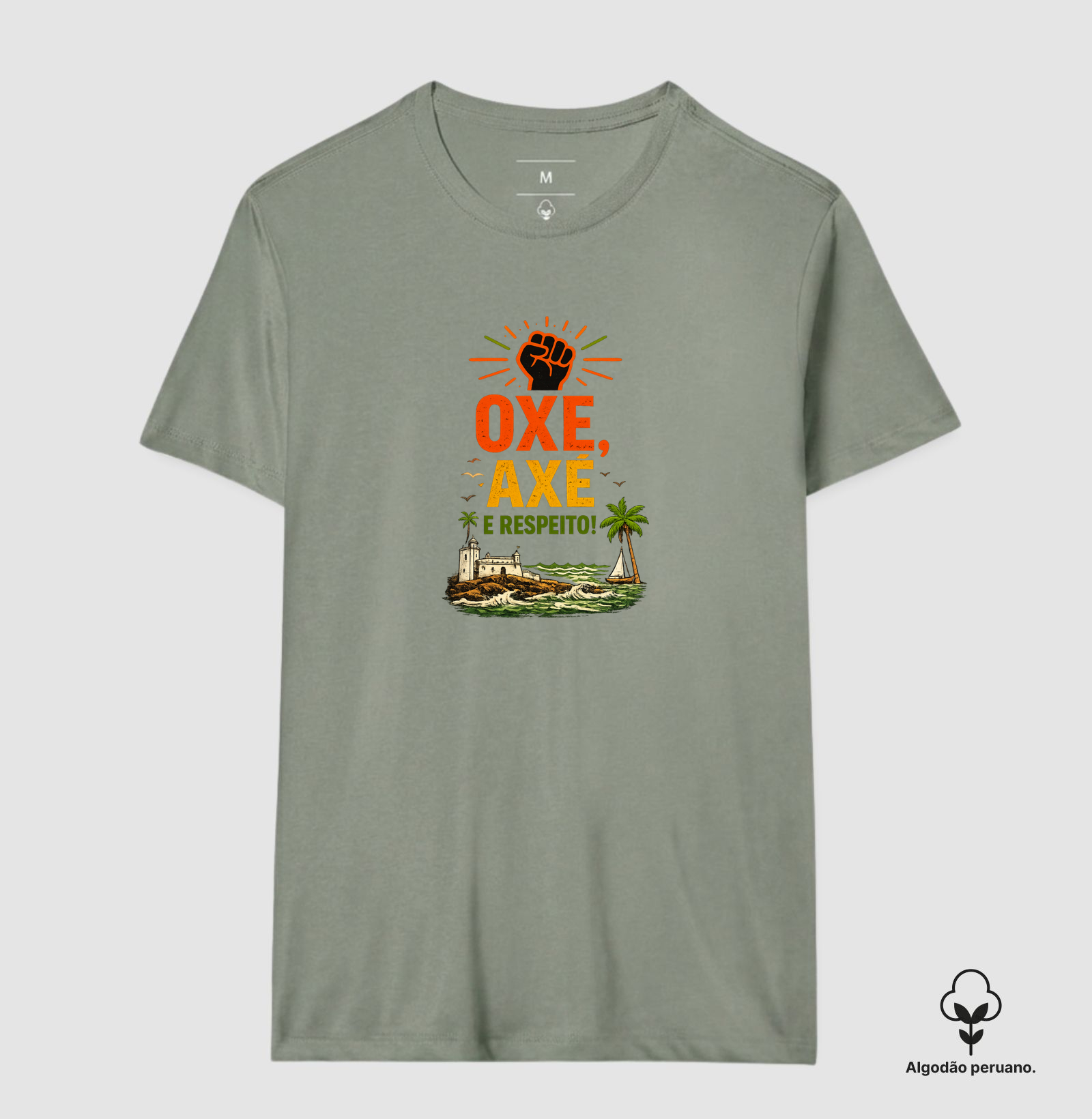 Camiseta Oxe, Axé e Respeito! Coleção Baianês. Masculina e Feminina. Algodão Peruano. - Imagem 6