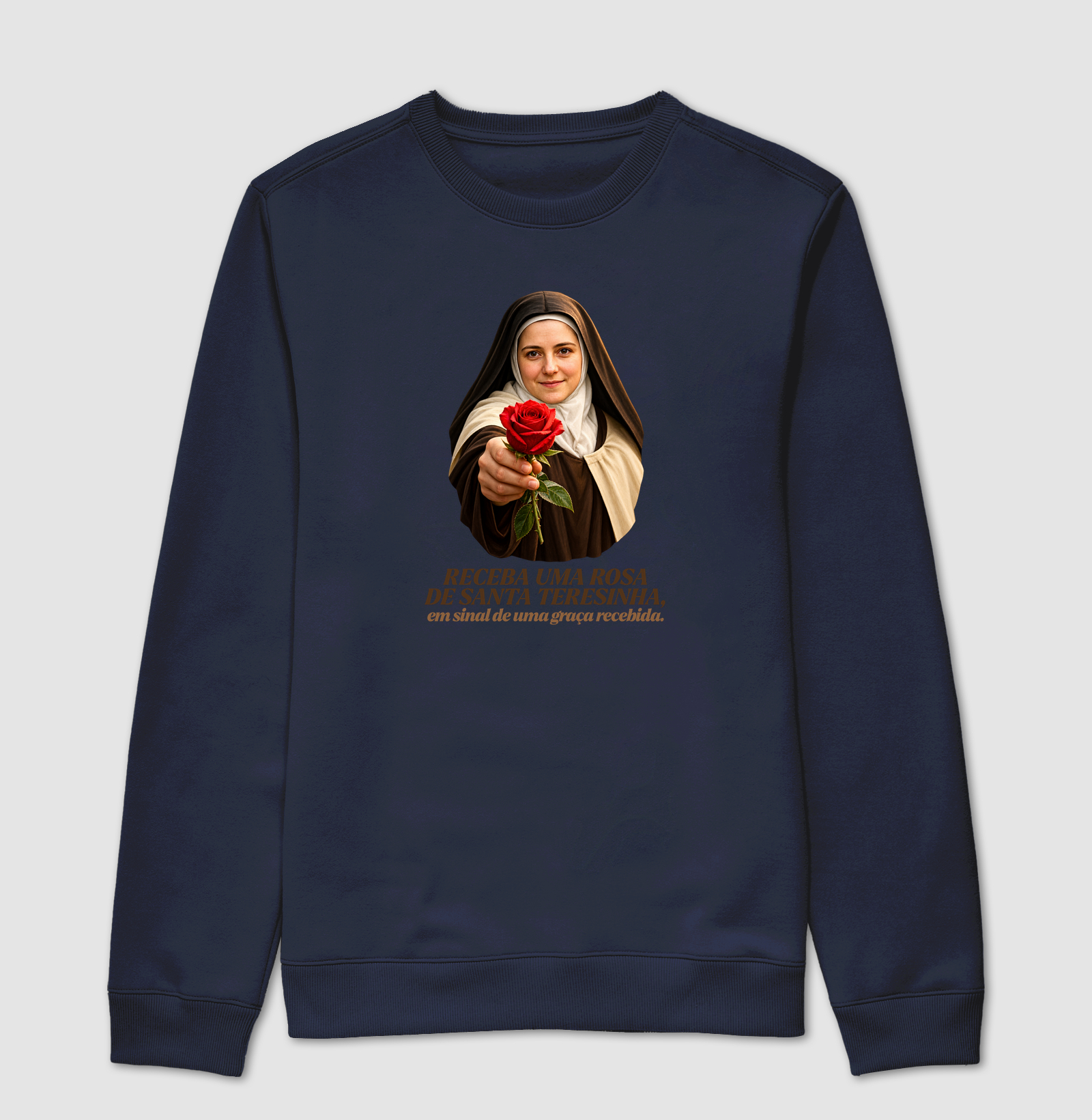 Camiseta Santa Teresinha do Menino Jesus Receba uma Rosa - Imagem 5