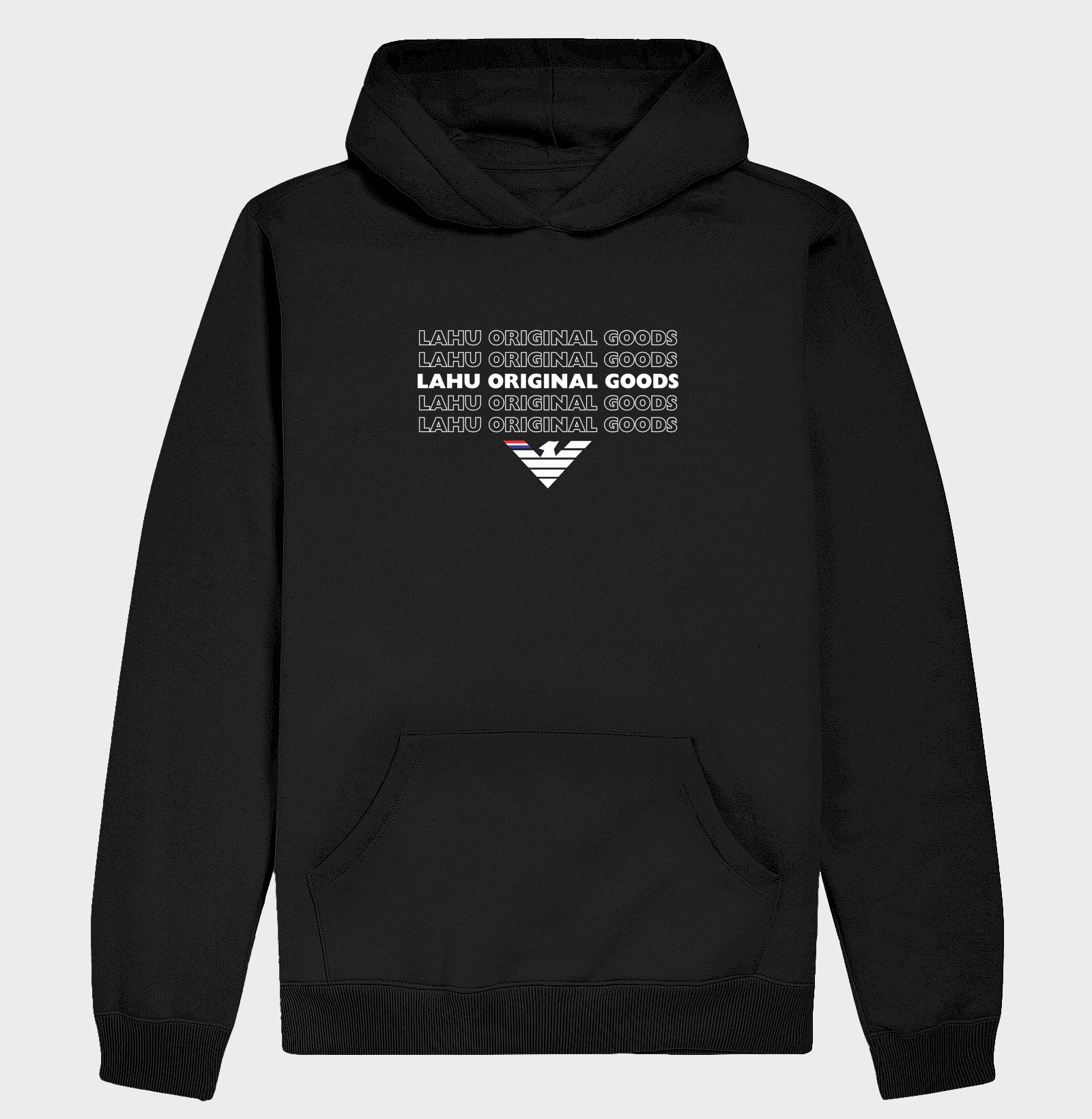 🦅 LAHU ORIGINAL GOODS | A Essência da Identidade Absoluta  A estampa LAHU ORIGINAL GOODS é a expressão máxima da autenticidade, da força e do orgulho de pertencer. Com um design marcante e moderno, a repetição do nome da marca cria uma composição poderosa que simboliza consistência, confiança e a construção de um legado que atravessa gerações. - Imagem 2