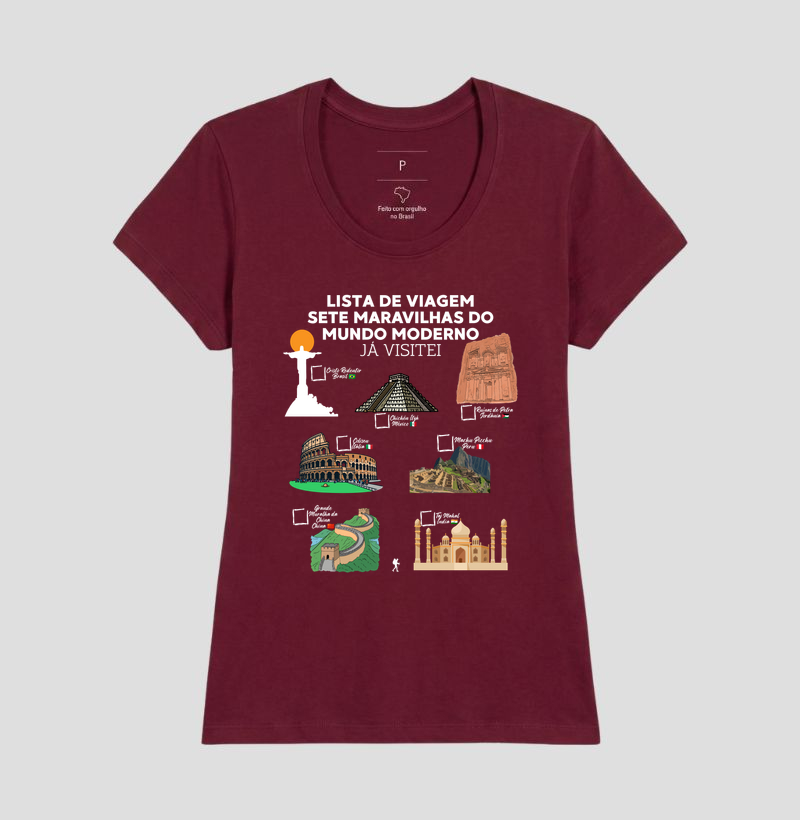 Camiseta Lista de Viagem Sete Maravilhas do Mundo Moderno | Marque as que Ja Visitou | Colecao Personalizaveis - Imagem 22