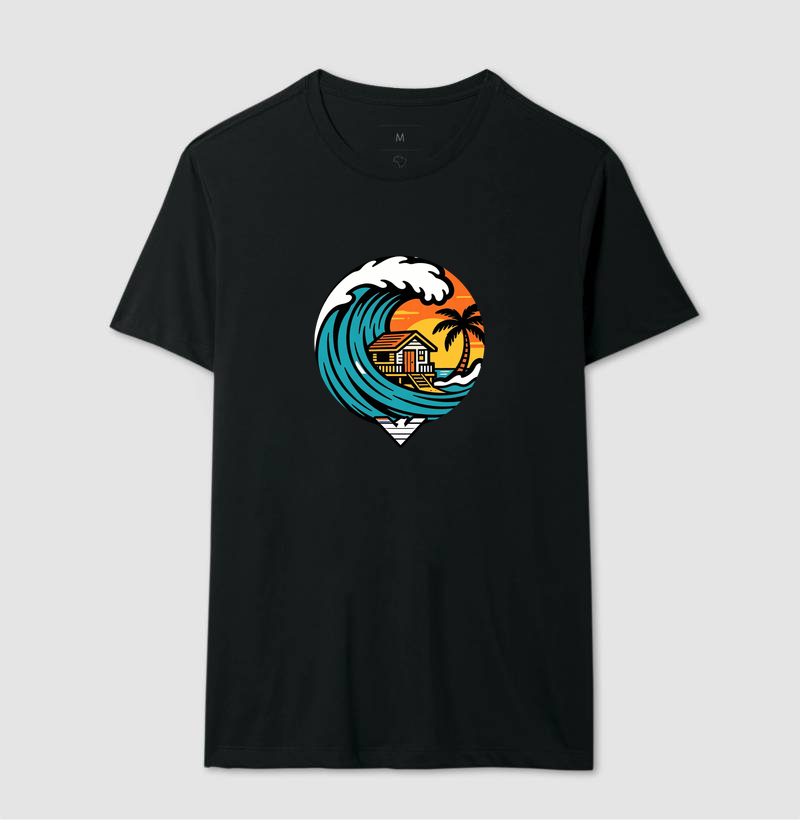 Paraíso no mar - estampa exclusiva.  Sente a brisa, ouça o som das ondas e leve a vibe do paraíso pra onde você for! Mais que uma camiseta - é levar o paraíso com você todo dia. - Imagem 2