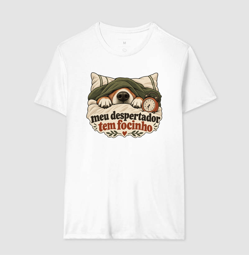 Camiseta Cachorro Humor "meu despertador tem focinho" | Pelo & Pano - Imagem 4