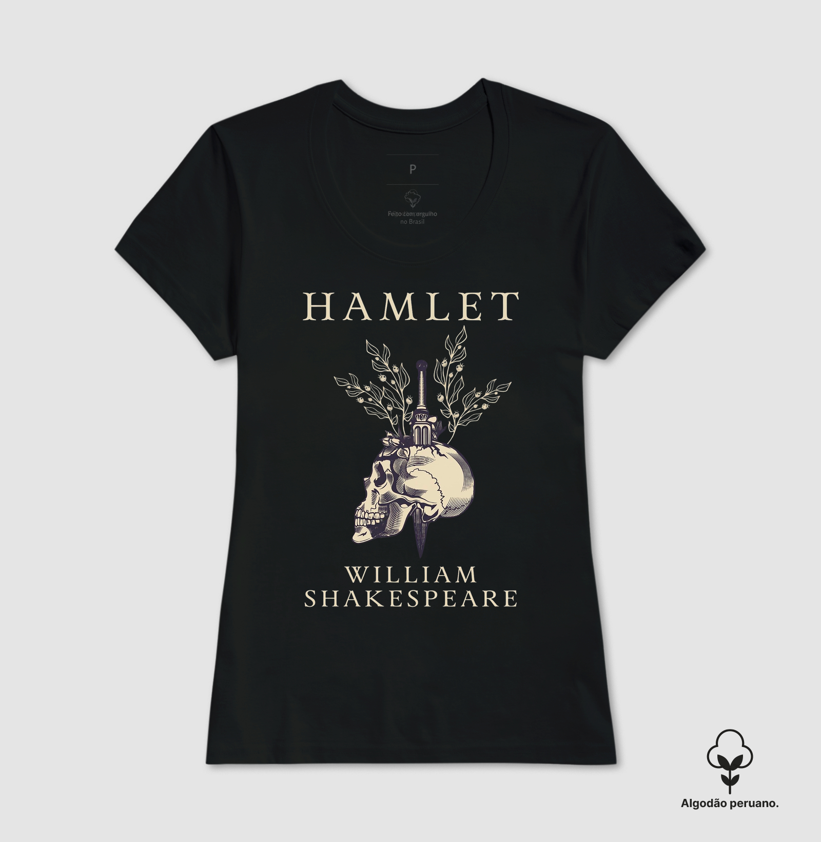 Camiseta Hamlet – William Shakespeare | Caveira de Yorick  | Algodão Peruano  - Imagem 6