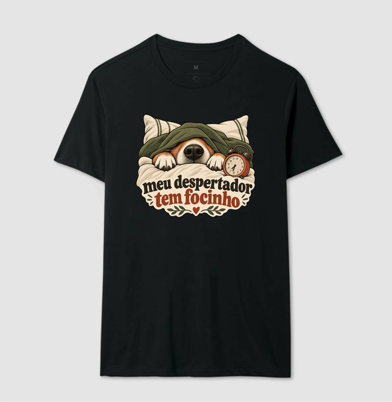 Camiseta Cachorro Humor "meu despertador tem focinho" | Pelo & Pano - Imagem 2