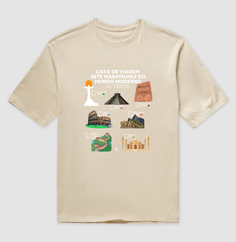 Camiseta Lista de Viagem Sete Maravilhas do Mundo Moderno | Marque as que Ja Visitou | Colecao Personalizaveis - Imagem 3