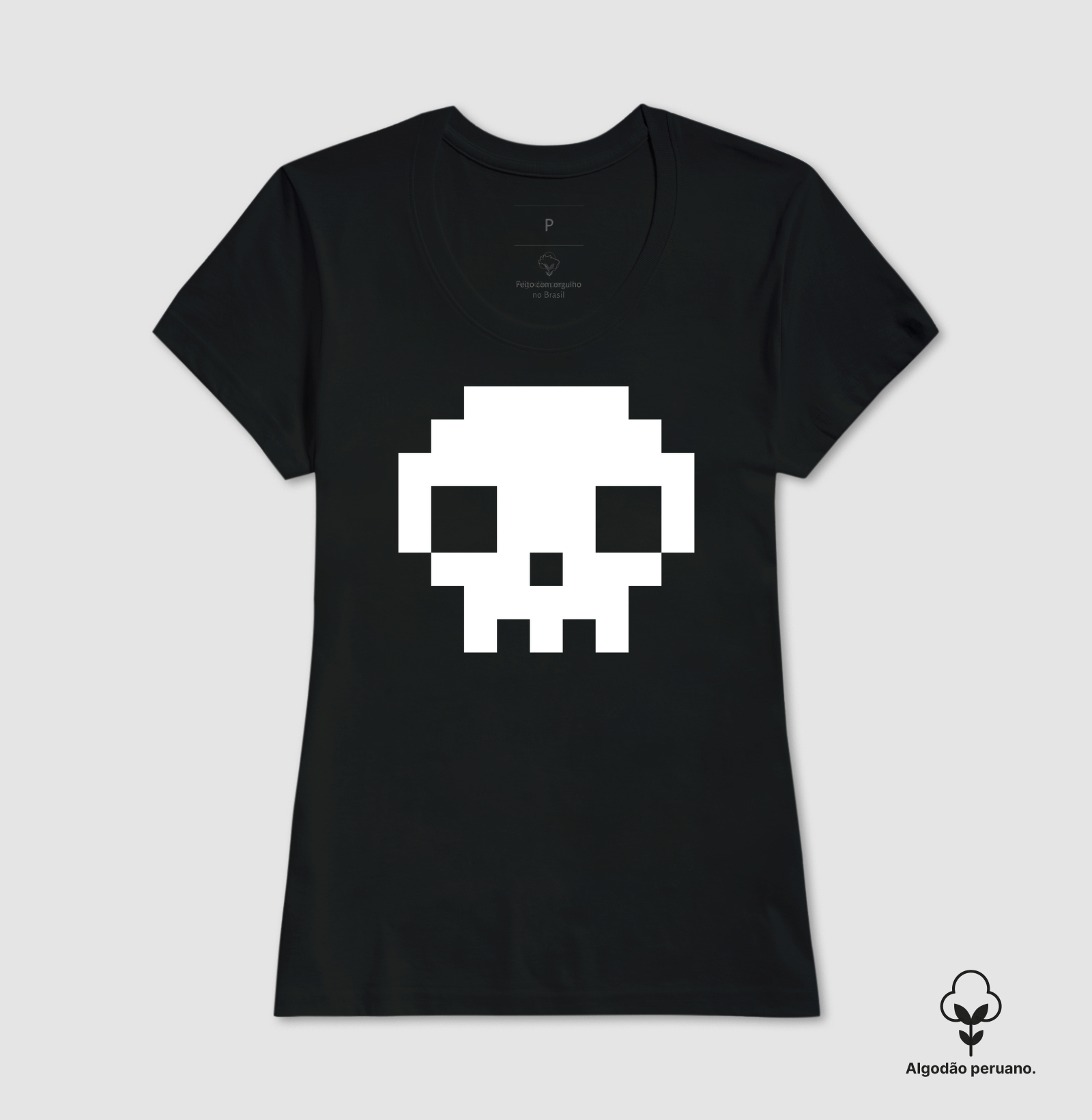 Camiseta Algodão Peruano Pixel Caveira - Imagem 4