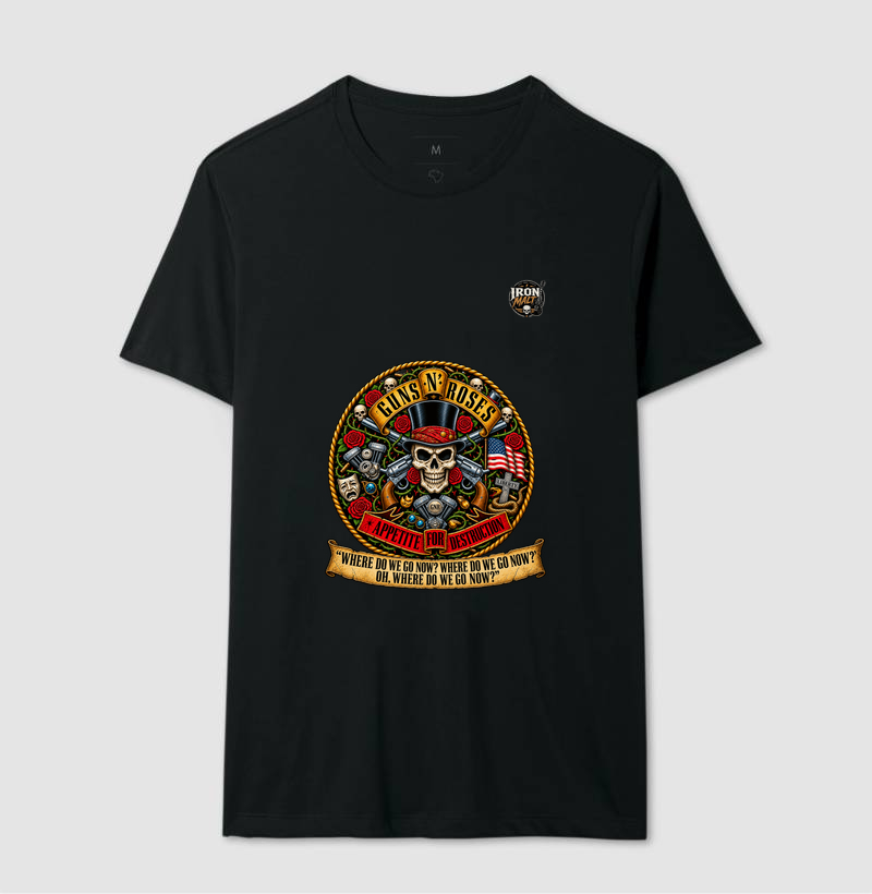 Camiseta Guns N’ Roses Caveira, Rosas e Revólveres - Imagem 2
