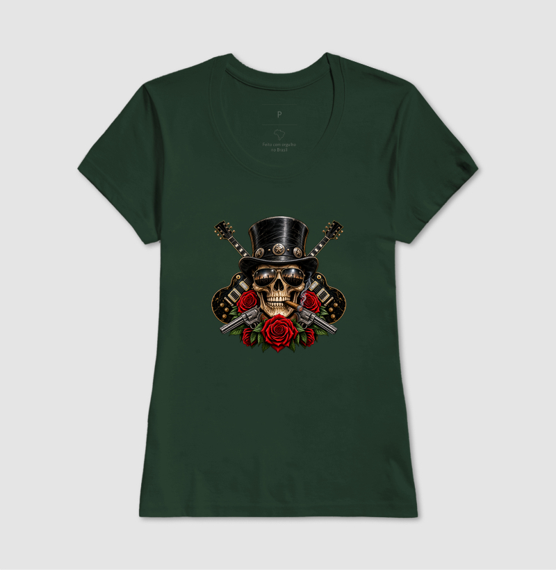Camiseta Rock Skull com Guitarras, Rosas e Caveira – Estilo Rock’n’Roll - Imagem 13