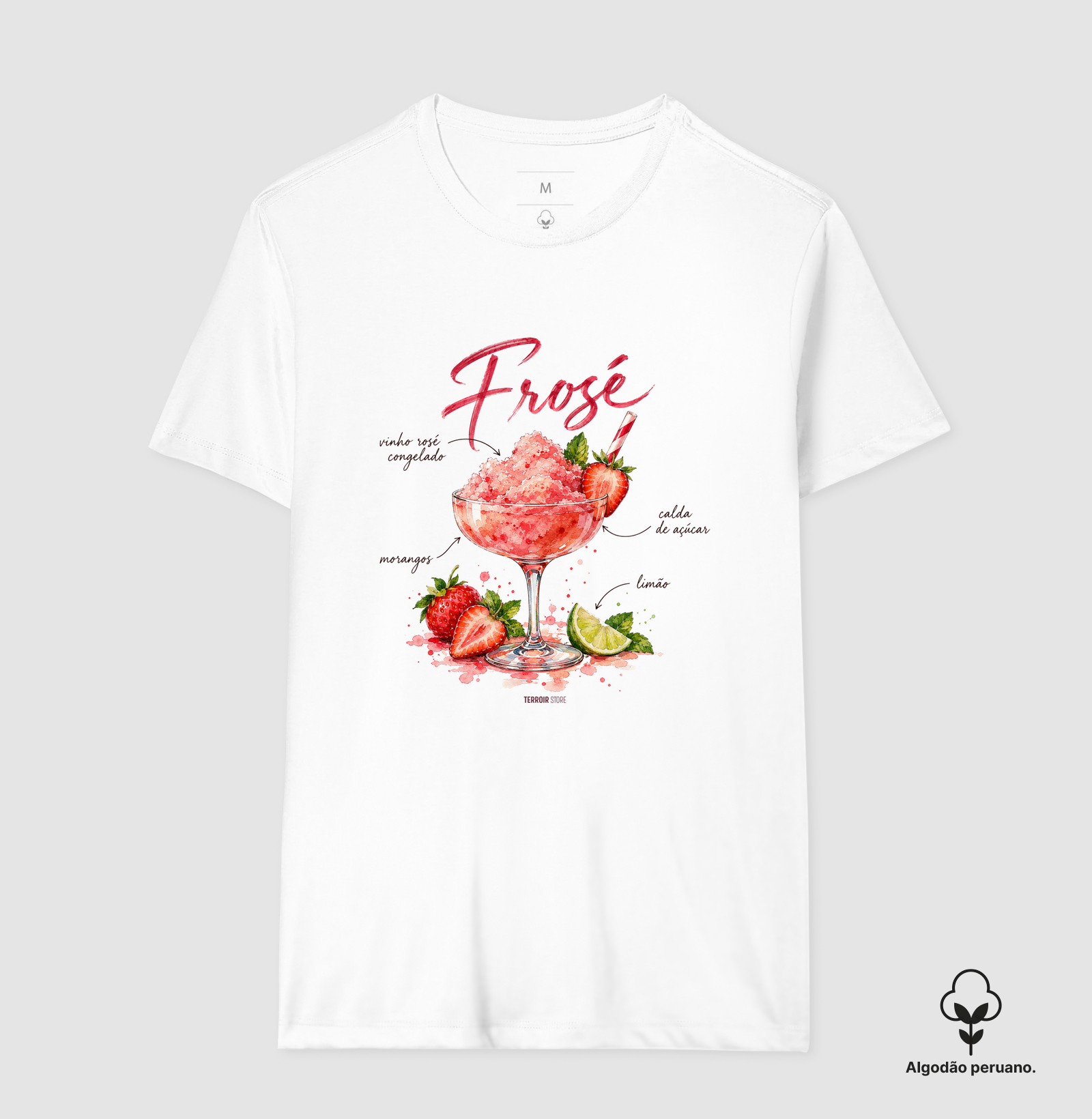 Camiseta Algodão Peruano Frosé – Drink com Vinho Rosé e Morango - Imagem 2