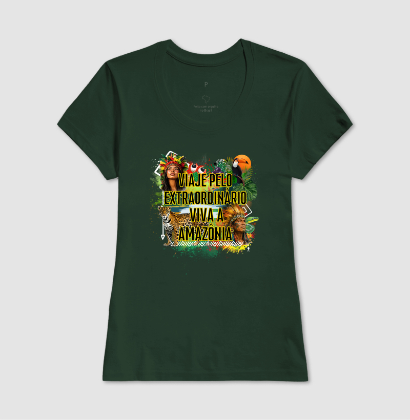 Camiseta Viaje pelo Extraordinario Viva a Amazonia | Onca Tucano Indigena | Colecao Viciados em Viagem - Imagem 16