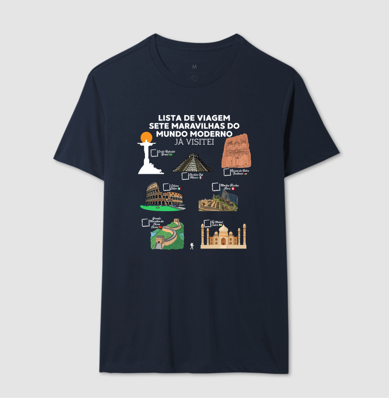 Camiseta Lista de Viagem Sete Maravilhas do Mundo Moderno | Marque as que Ja Visitou | Colecao Personalizaveis - Imagem 9