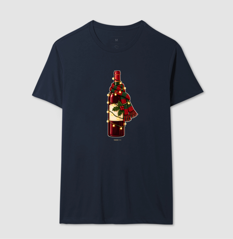 Camiseta Natal com Vinho – Garrafa de Cachecol e Pisca-Pisca - Imagem 6