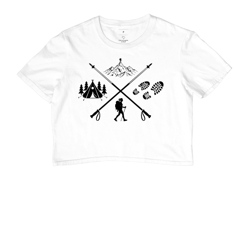 Camiseta Trilheira Montanha Acampamento | Bastoes Cruzados Hiking Feminino | Colecao Viciados em Viagem - Imagem 3