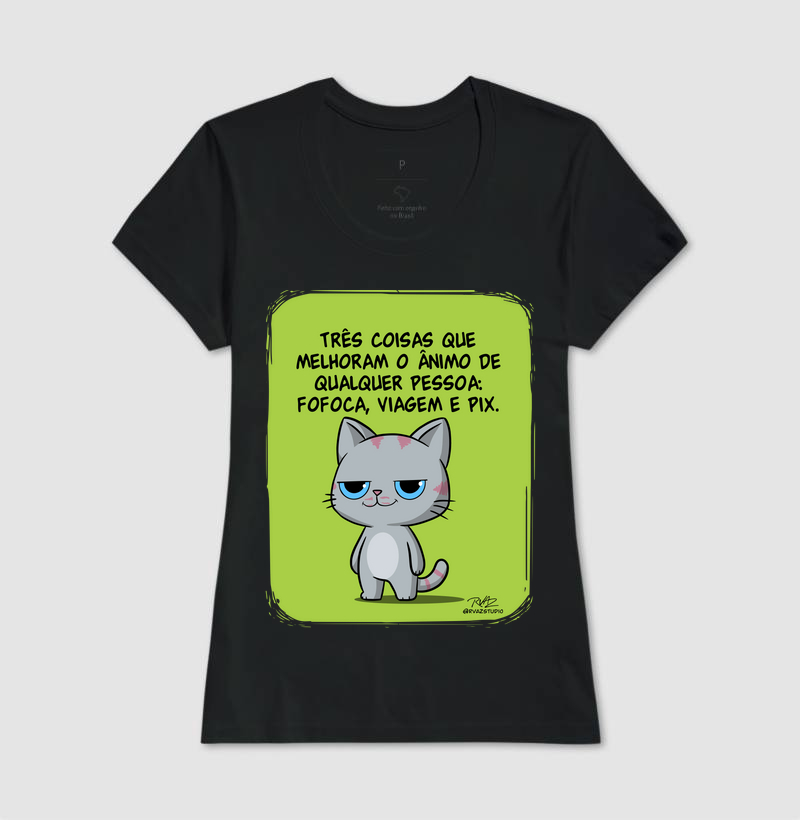 Camiseta Gato Sincero Fofoca Viagem e Pix - Imagem 3