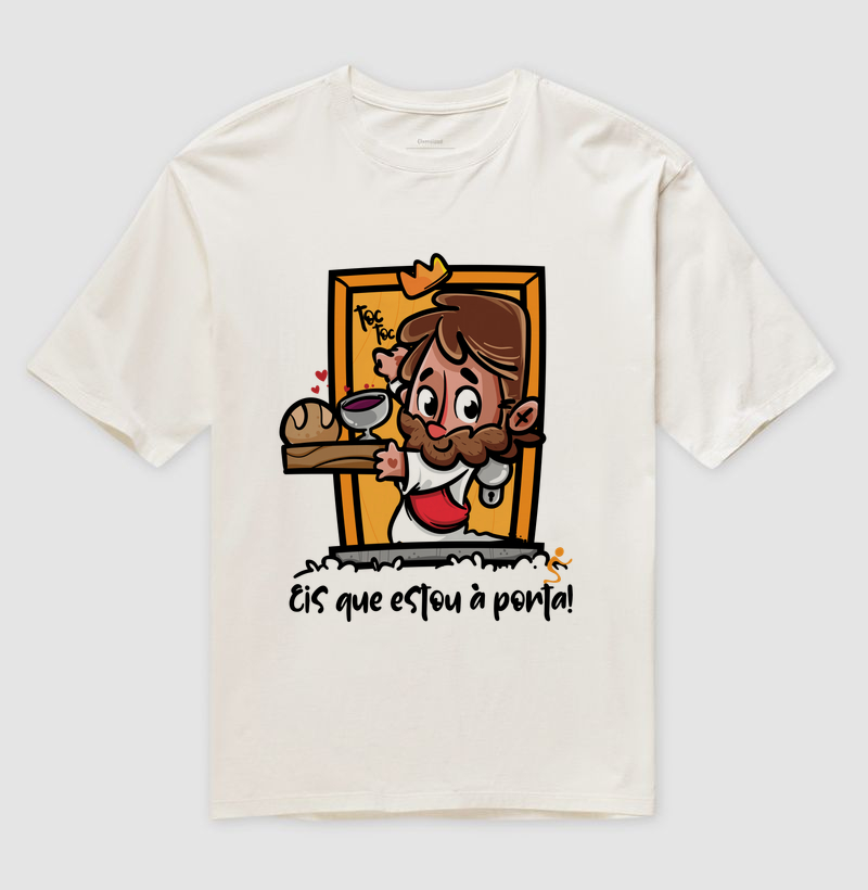 Camiseta Oversized Cristã Unissex Jesus Está à Porta - Imagem 4
