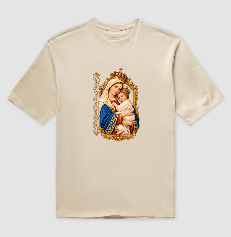 Camiseta Mãe Rainha Três Vezes Admirável Com Menino Jesus - Imagem 3