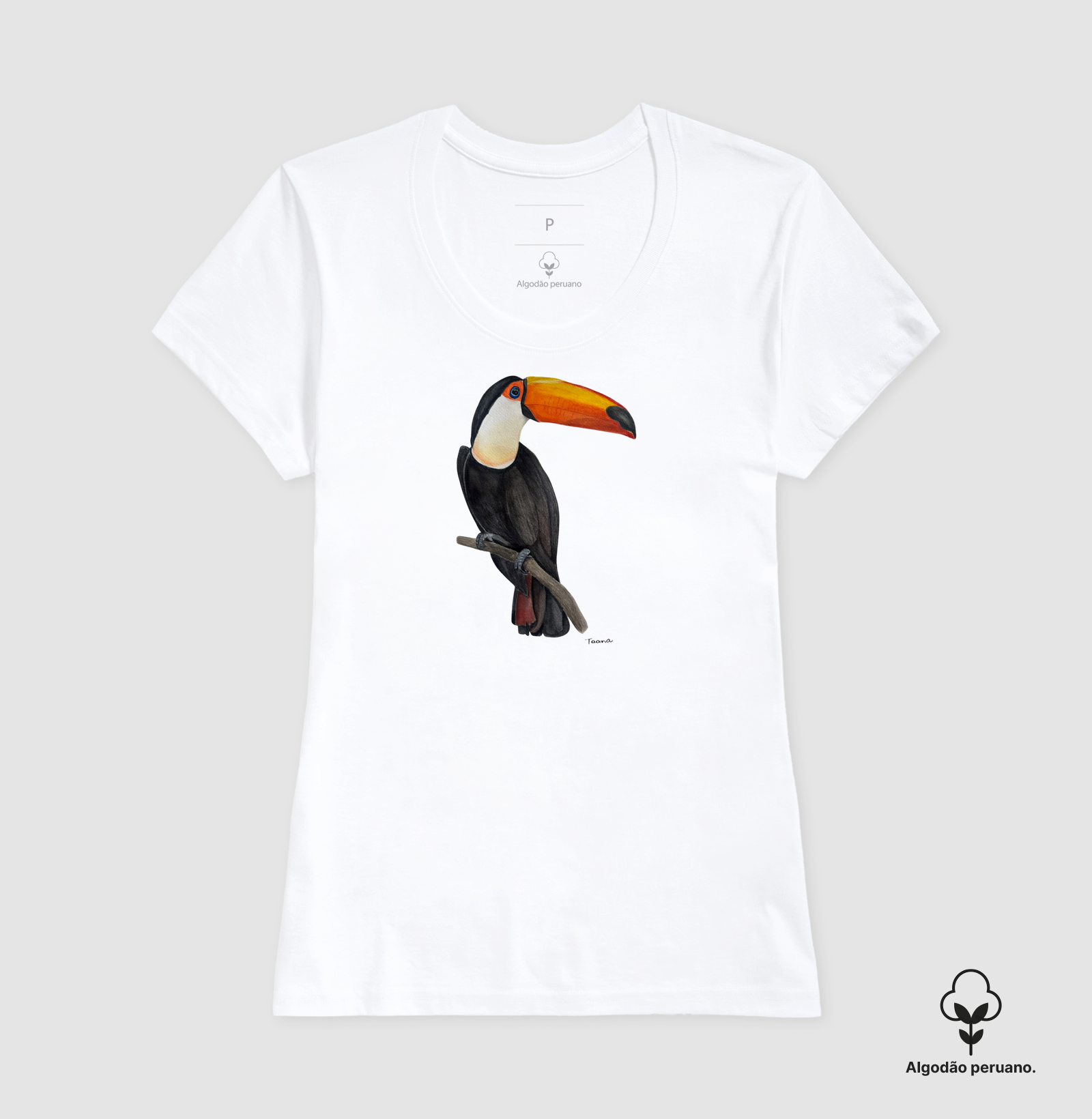 Camiseta Tucano Brasileiro em Aquarela – Arte por Taana -  Algodão Peruano  - Imagem 7