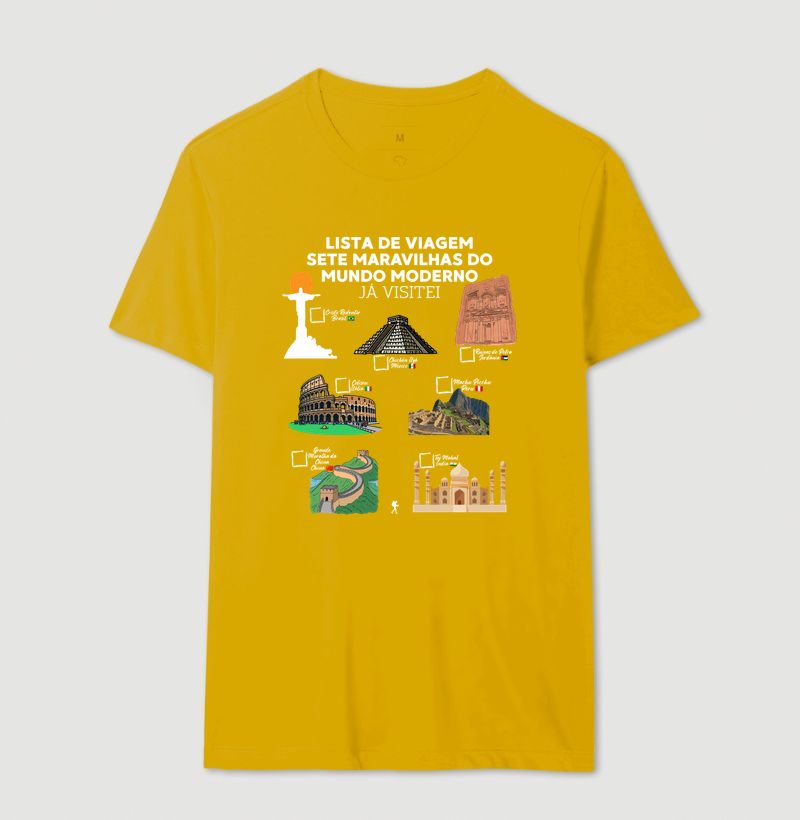 Camiseta Lista de Viagem Sete Maravilhas do Mundo Moderno | Marque as que Ja Visitou | Colecao Personalizaveis - Imagem 17