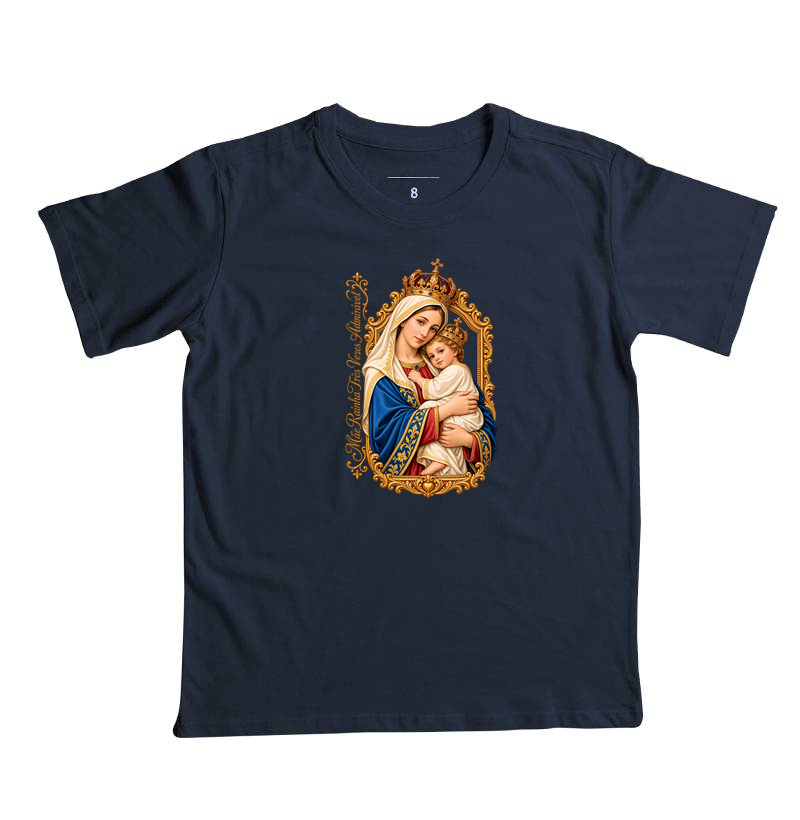 Camiseta Mãe Rainha Três Vezes Admirável Com Menino Jesus - Imagem 7