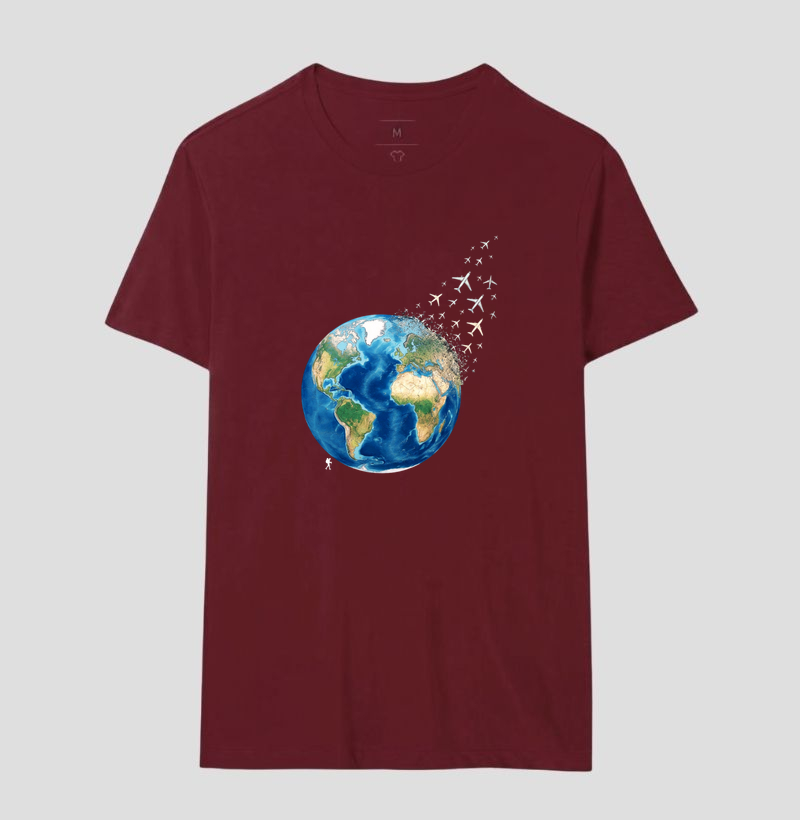 Camiseta Globo Terrestre Avioes Dispersos | Arte 3D Viagem Mundo | Colecao Viciados em Viagem - Imagem 21