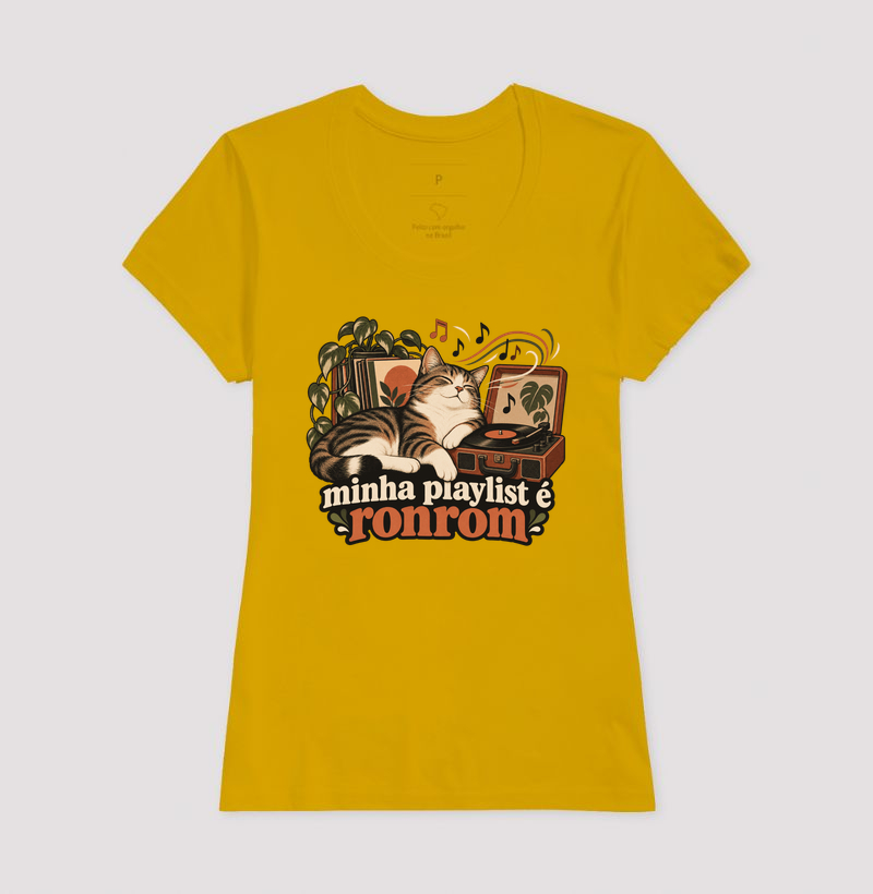 Camiseta Gato Música "minha playlist é ronrom" | Pelo & Pano - Imagem 15