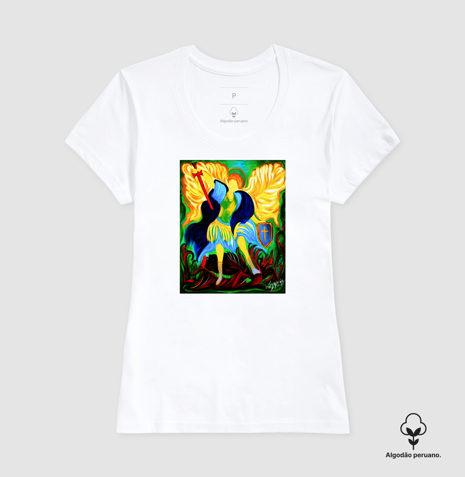 Camiseta Algodão Peruano São Miguel Arte Sacra - Imagem 7