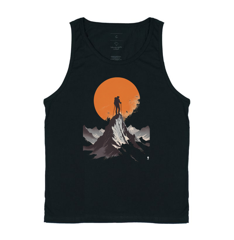 Camiseta Trilheiro no Topo da Montanha | Sol Laranja Silhueta Aventura | Colecao Fashion Travel - Imagem 3