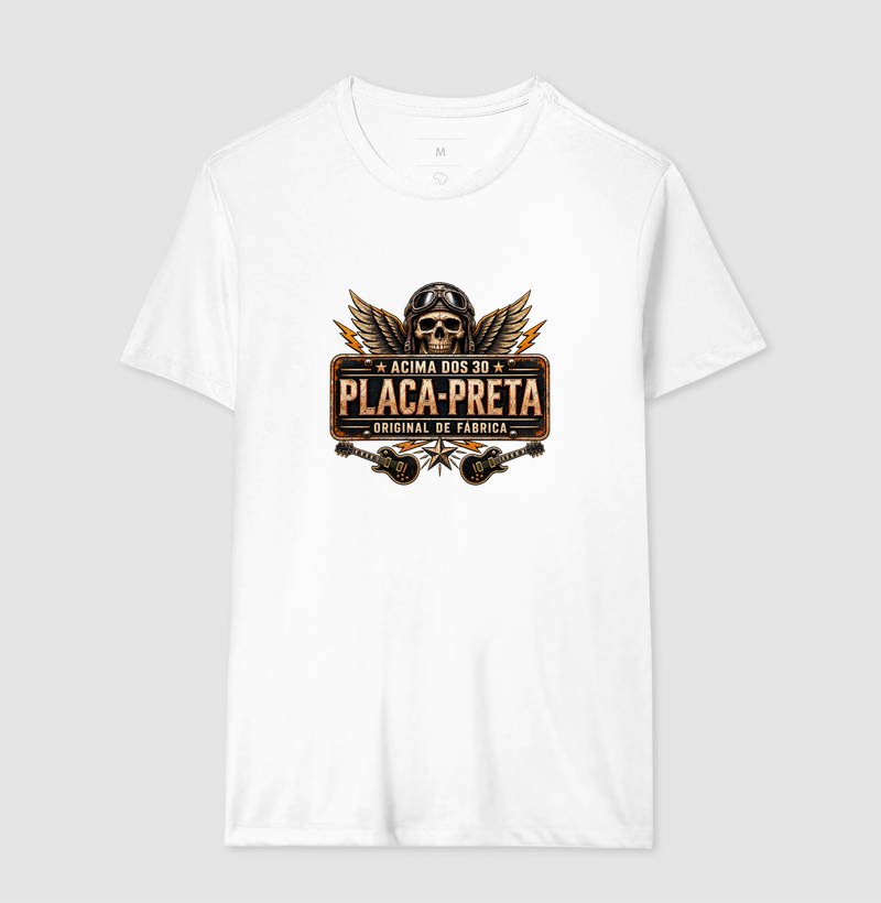 Camiseta Rock Placa Preta Acima dos 30 – Estampa Caveira Aviador e Guitarras - Imagem 4