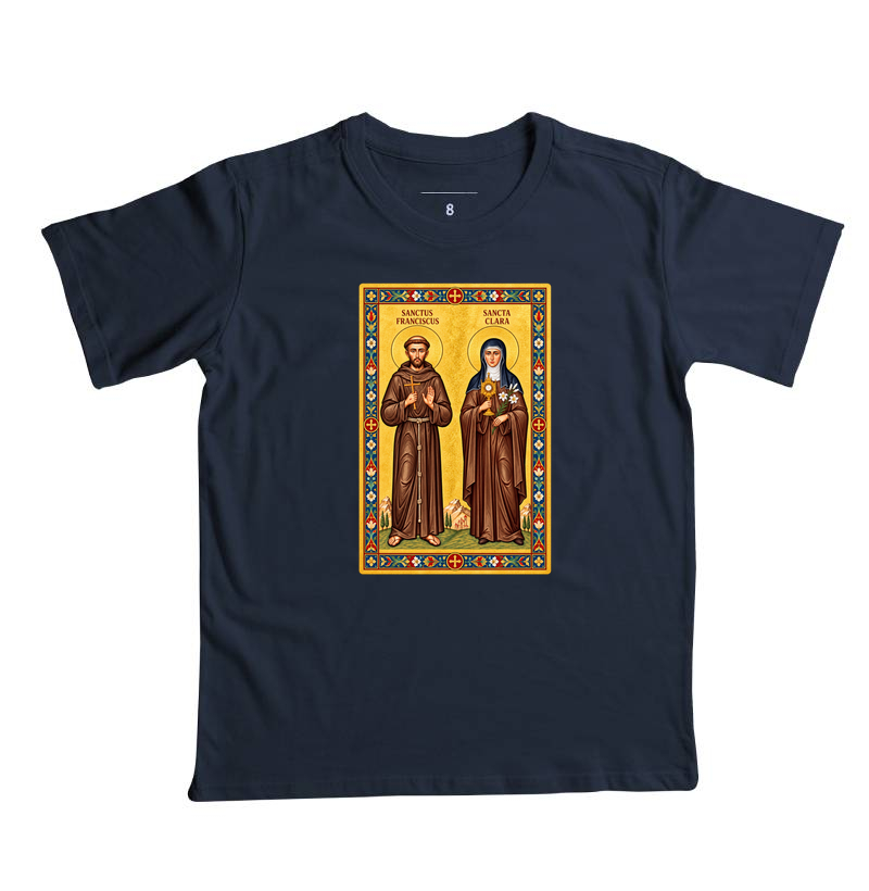 Camiseta Infantil São Francisco e Santa Clara de Assis Moldura - Imagem 3