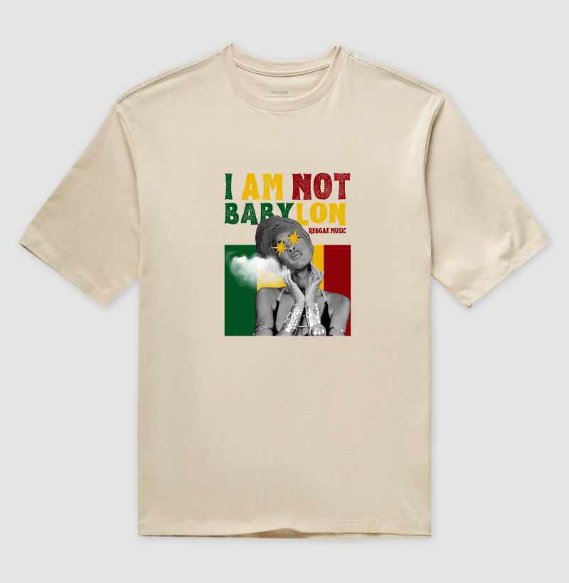 Camiseta Oversized  I Am Not Babylon!  Coleção Reggae. Unissex. Algodão Premium. - Imagem 4